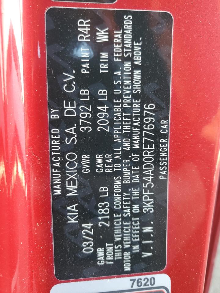 2024 KIA FORTE GT LINE VIN:3KPF54AD0RE776976