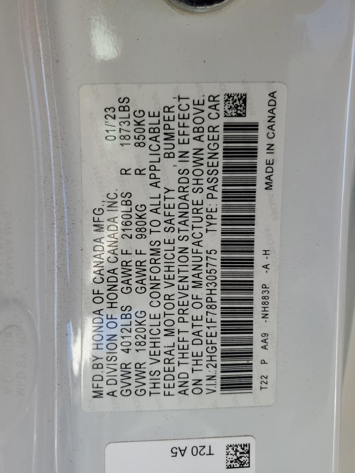 2023 HONDA CIVIC EX VIN:2HGFE1F78PH305775