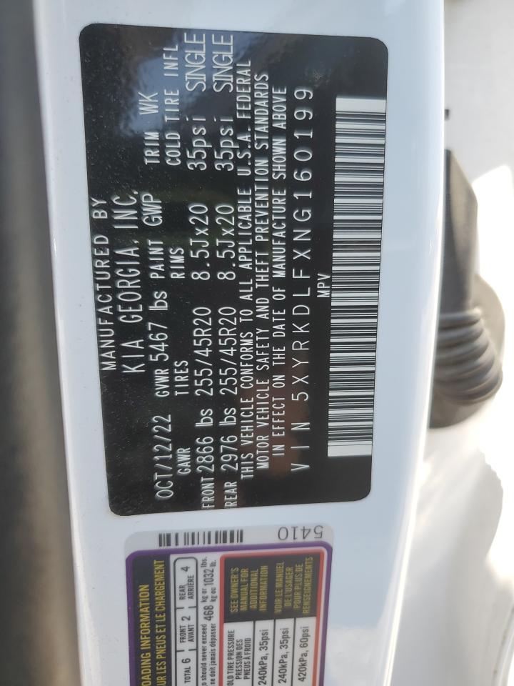 2022 KIA SORENTO SX VIN:5XYRKDLFXNG160199