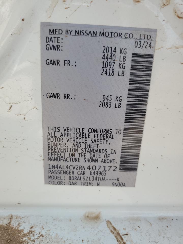 2024 NISSAN ALTIMA SR VIN:1N4AL4CV2RN407172