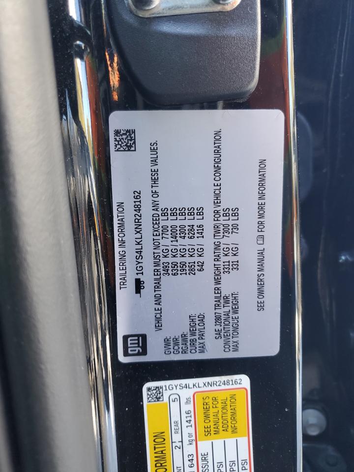 2022 CADILLAC ESCALADE ESV PREMIUM LUXURY VIN:1GYS4LKLXNR248162