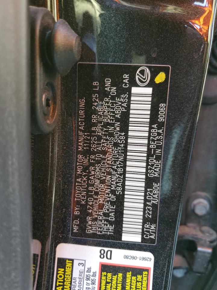 2022 LEXUS ES 350 BASE VIN:58ADZ1B17NU114584