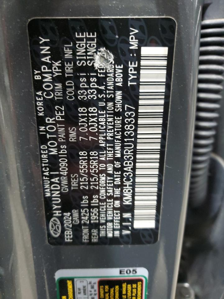2024 HYUNDAI KONA SEL VIN:KM8HC3AB3RU138337