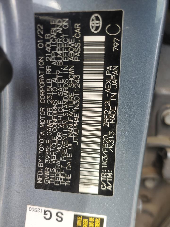 2022 TOYOTA COROLLA LE VIN:JTDEPMAE1N3011243