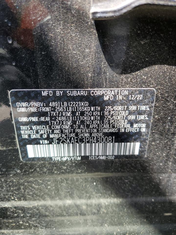 2023 SUBARU FORESTER PREMIUM VIN:JF2SKAEC3PH430081