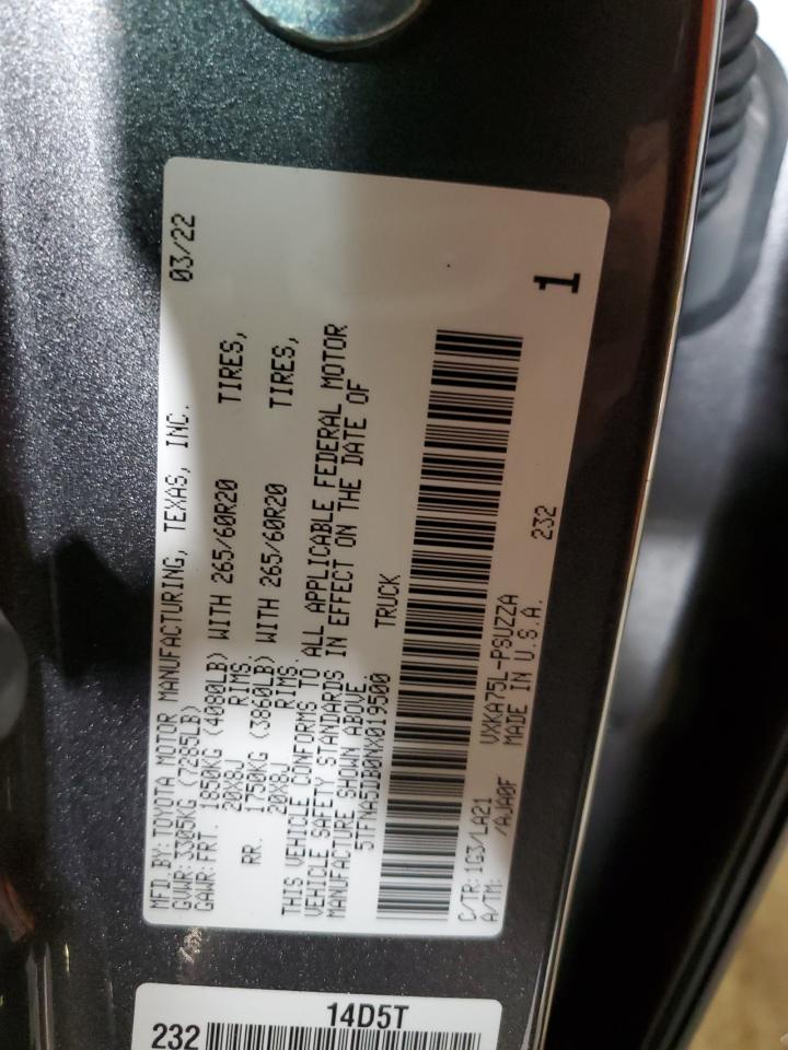 2022 TOYOTA TUNDRA CREWMAX PLATINUM VIN:5TFNA5DB0NX019500