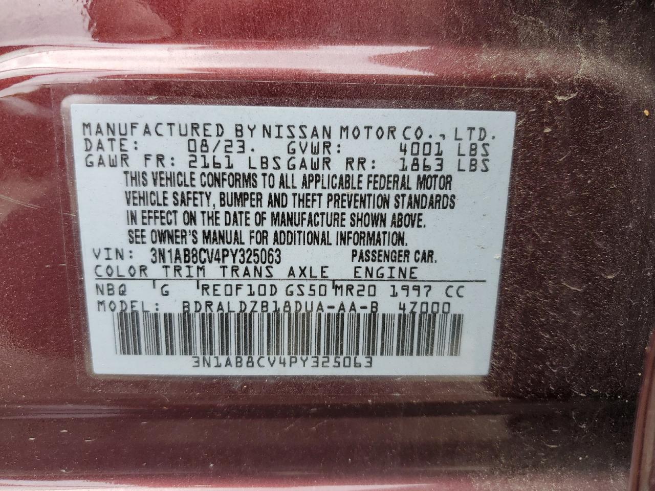 asn様 確認用 2023 NISSAN SENTRA SV VIN:3N1AB8CV4PY325063 – VIN Public