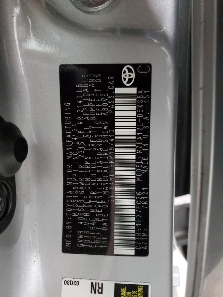 2024 TOYOTA COROLLA SE VIN:5YFS4MCE5RP197410