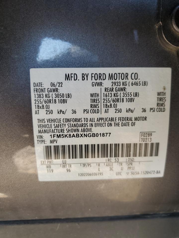 2022 FORD EXPLORER POLICE INTERCEPTOR VIN:1FM5K8ABXNGB01877