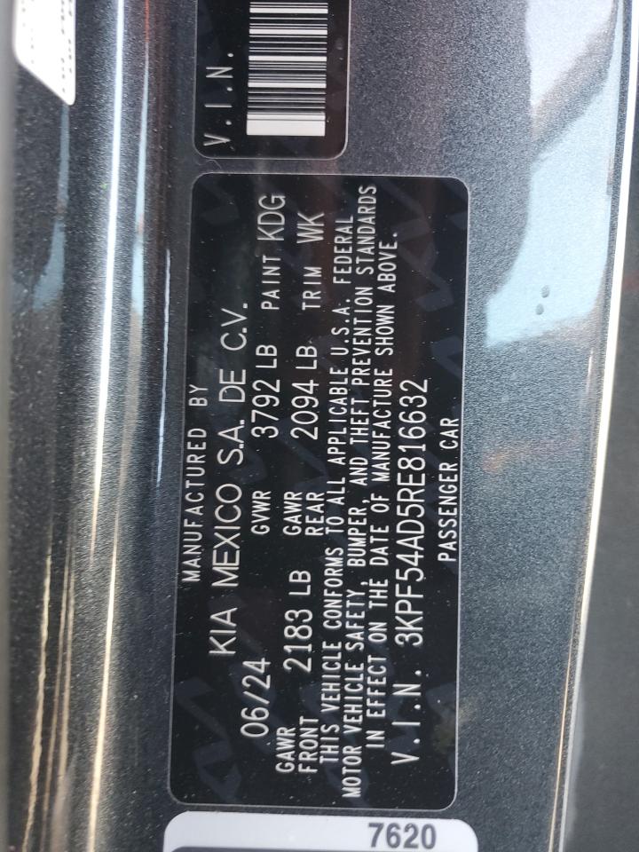2024 KIA FORTE GT LINE VIN:3KPF54AD5RE816632