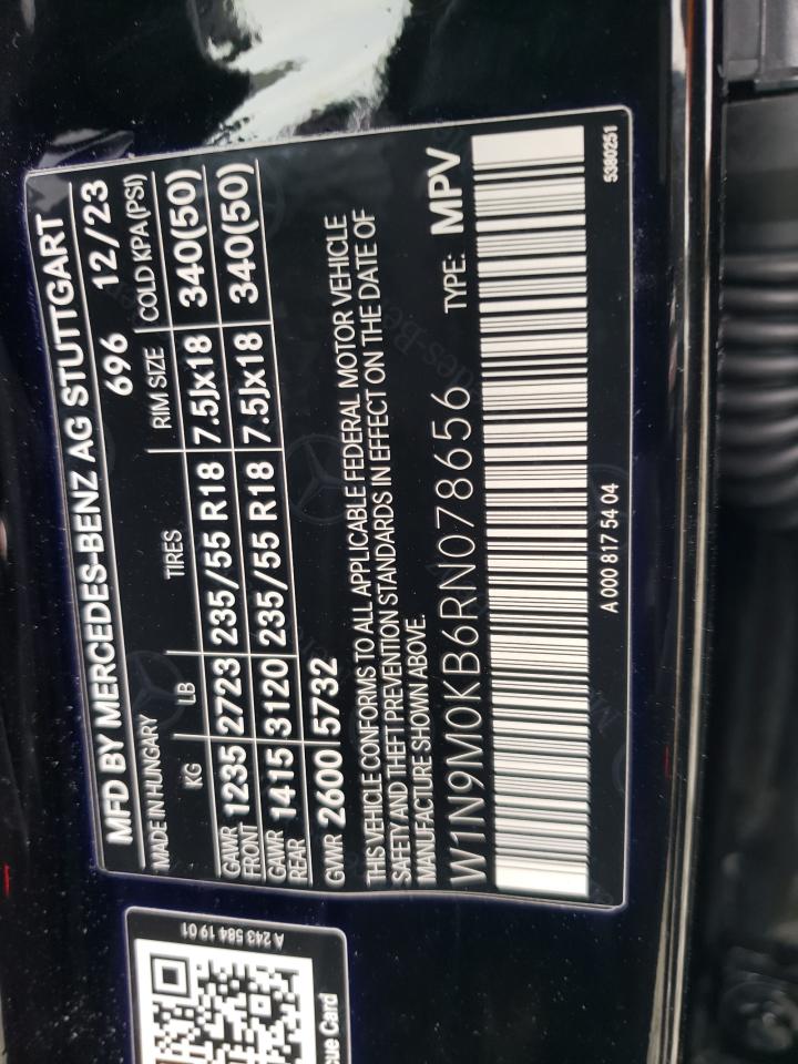 2024 MERCEDES-BENZ EQB 300 4MATIC VIN:W1N9M0KB6RN078656