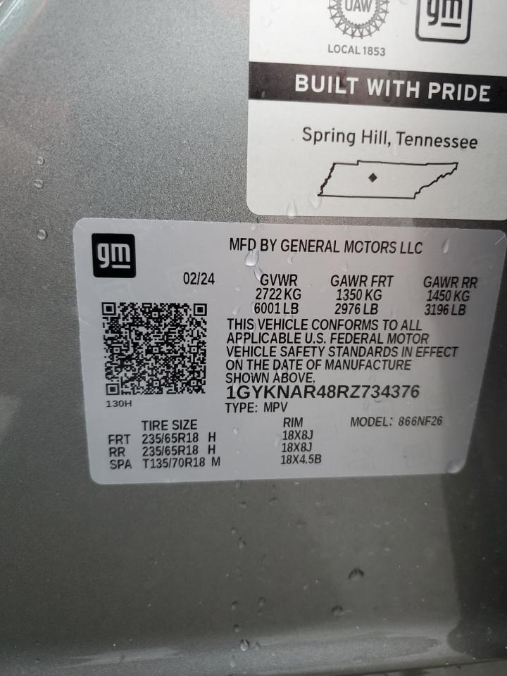 2024 CADILLAC XT5 LUXURY VIN:1GYKNAR48RZ734376