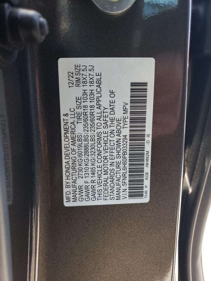 2023 HONDA ODYSSEY EXL VIN:5FNRL6H60PB033294