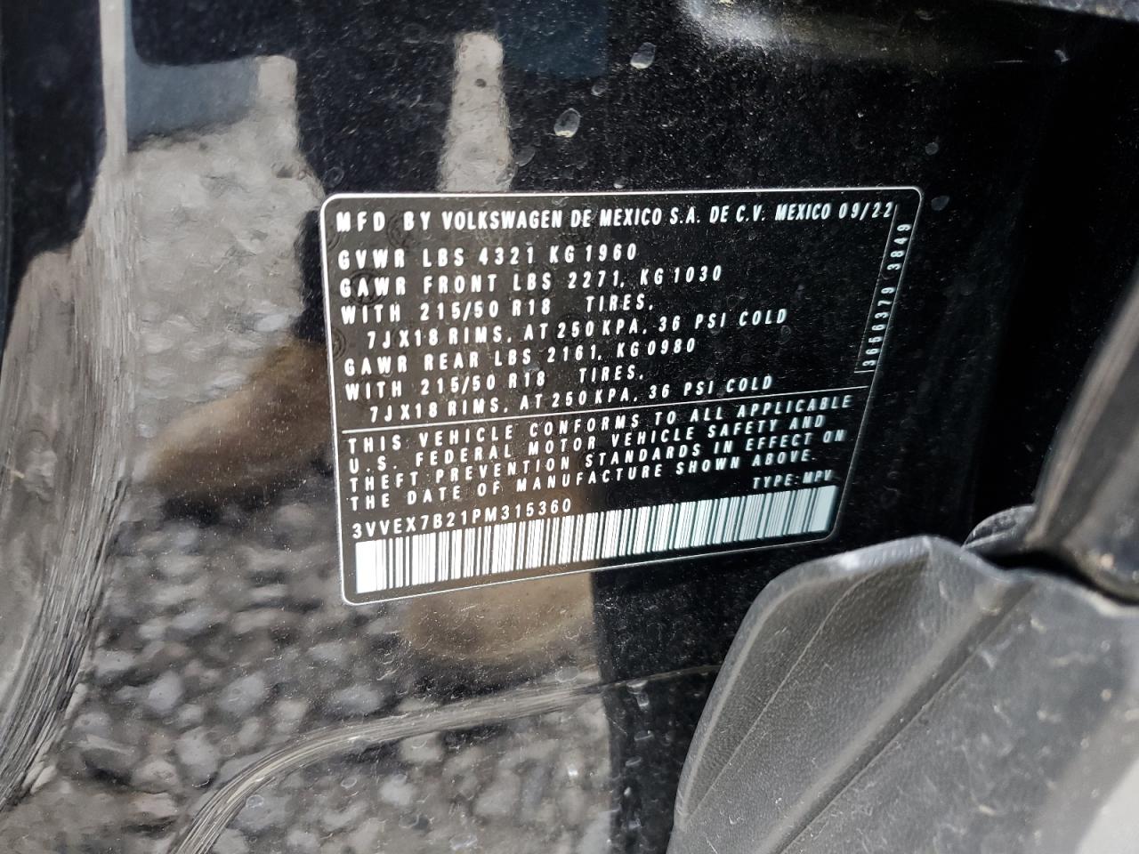 2023 VOLKSWAGEN TAOS SE VIN:3VVEX7B21PM315360