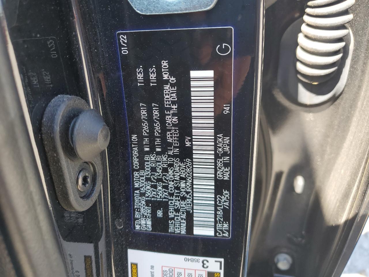 2022 TOYOTA 4RUNNER SR5 PREMIUM VIN:JTERU5JR9N6028269