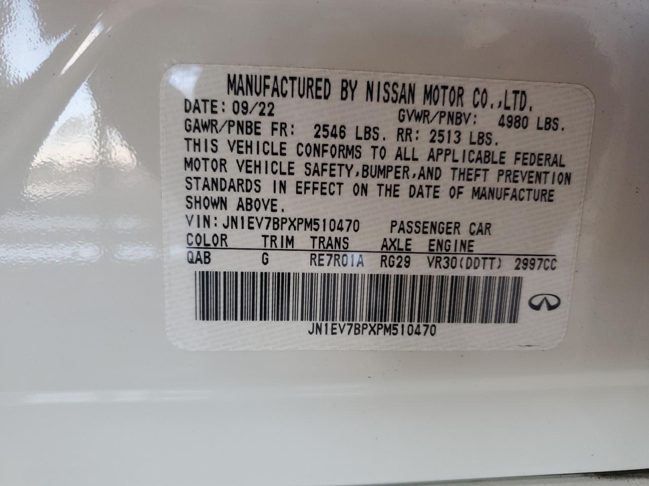 2023 INFINITI Q50 LUXE VIN:JN1EV7BPXPM510470