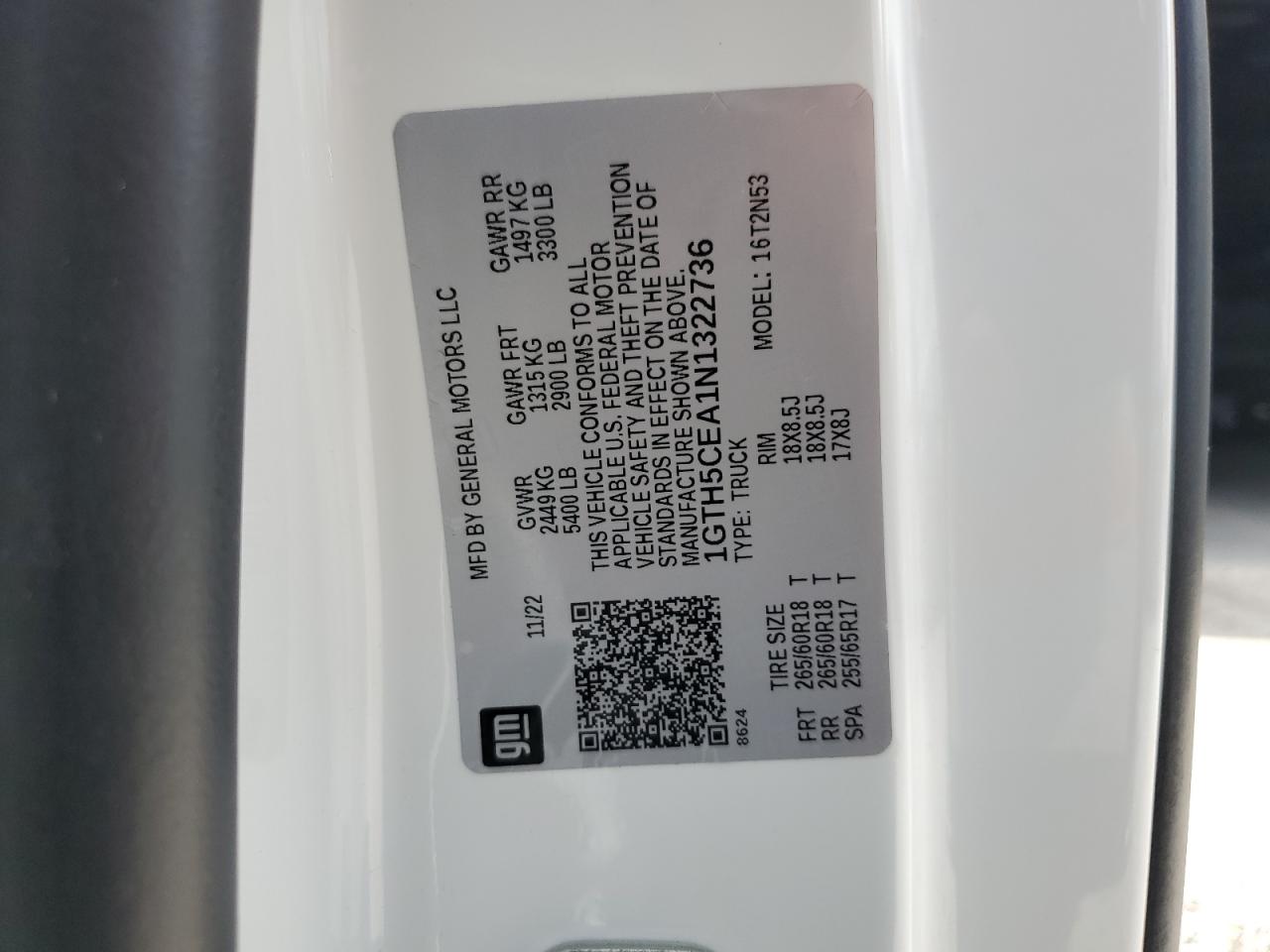 2022 GMC CANYON ELEVATION VIN:1GTH5CEA1N1322736