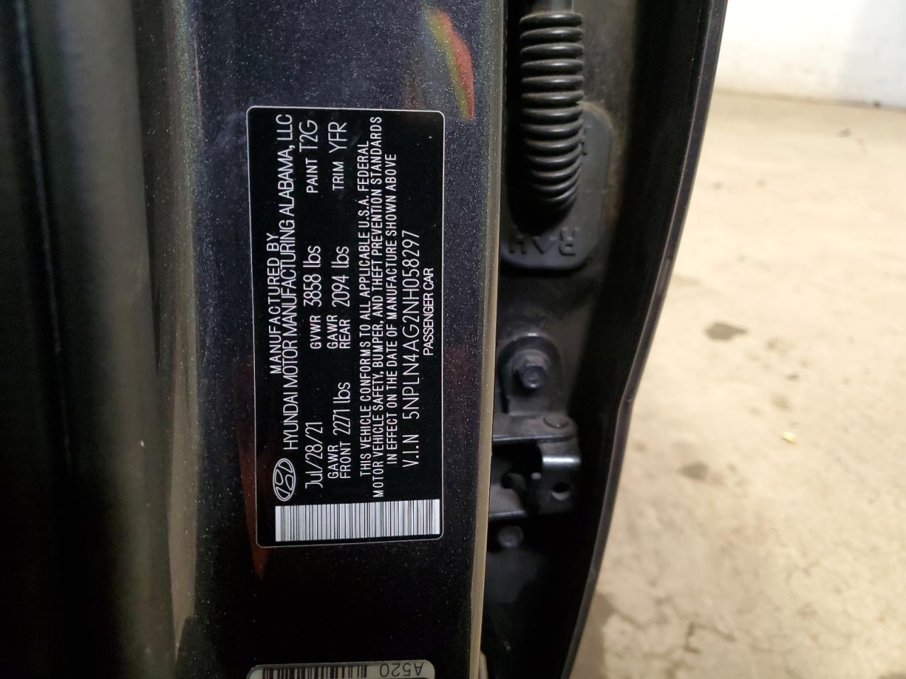 2022 HYUNDAI ELANTRA SEL VIN:5NPLN4AG2NH058297