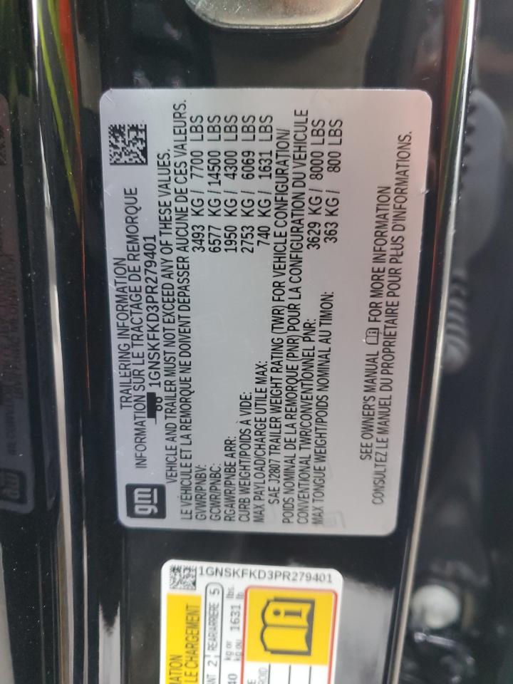 2023 CHEVROLET SUBURBAN K1500 PREMIER VIN:1GNSKFKD3PR279401