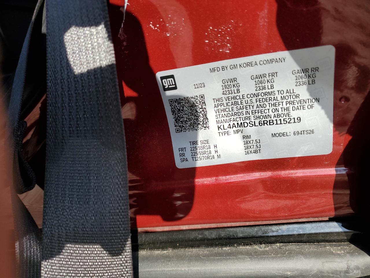 2024 BUICK ENCORE GX SPORT TOURING VIN:KL4AMDSL6RB115219