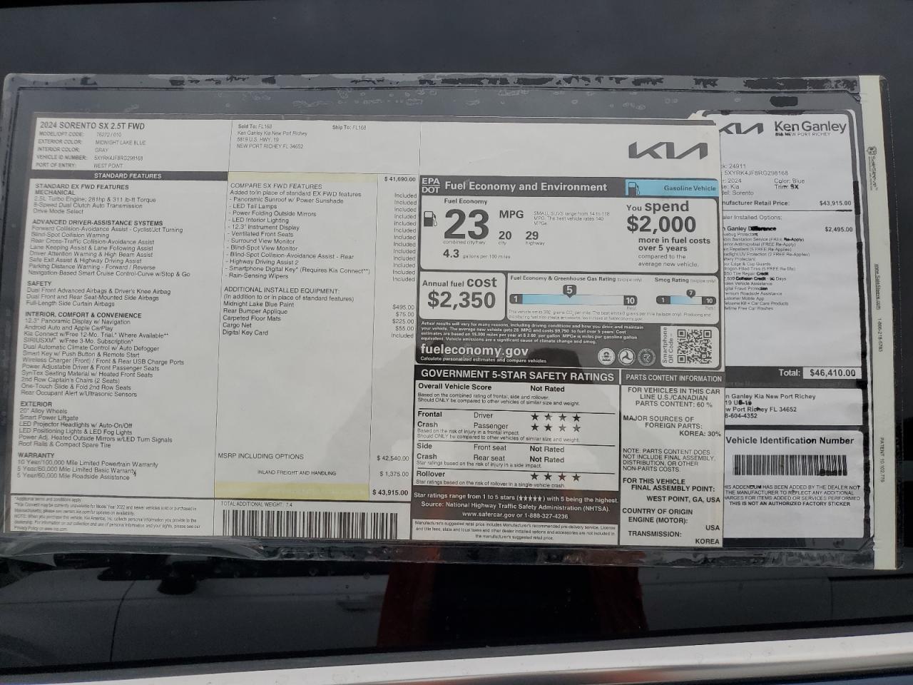 2024 KIA SORENTO SX VIN:5XYRK4JF8RG298168