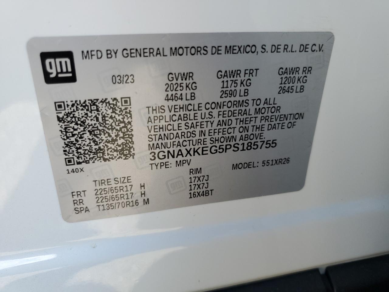 2023 CHEVROLET EQUINOX LT VIN:3GNAXKEG5PS185755