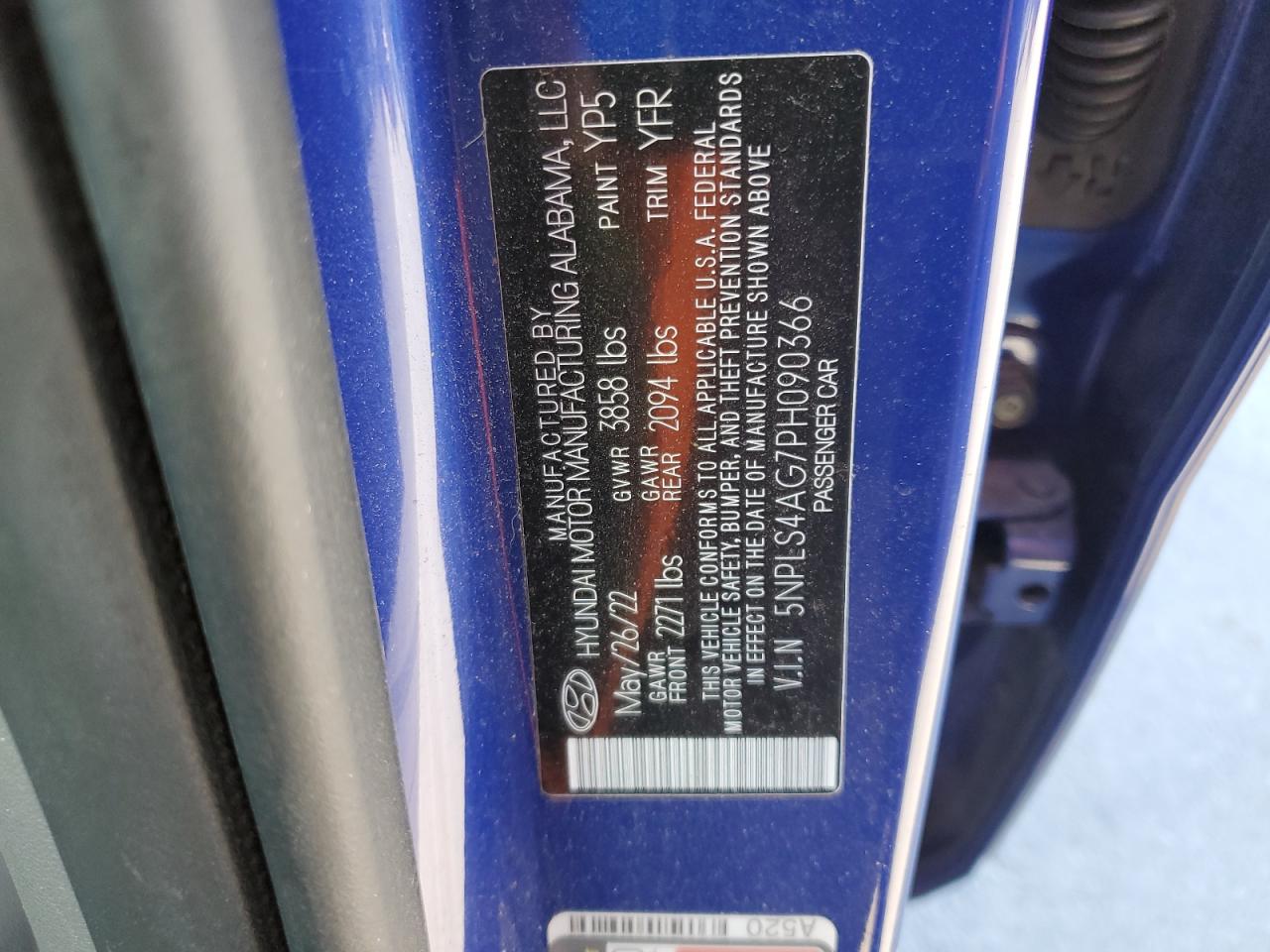 2023 HYUNDAI ELANTRA SEL VIN:5NPLS4AG7PH090366