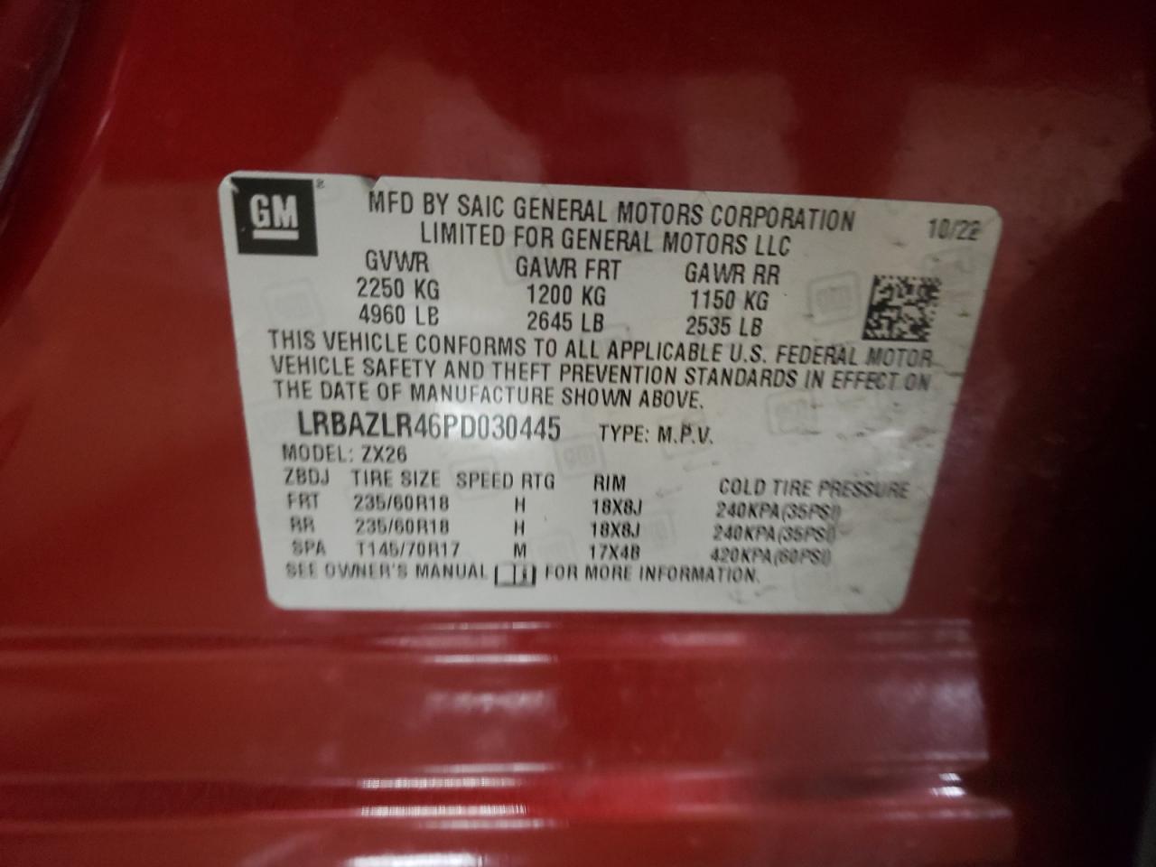 2023 BUICK ENVISION PREFERRED VIN:LRBAZLR46PD030445