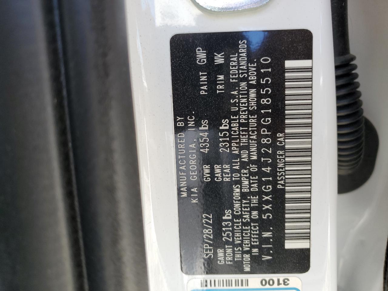 2023 KIA K5 LXS VIN:5XXG14J28PG185510