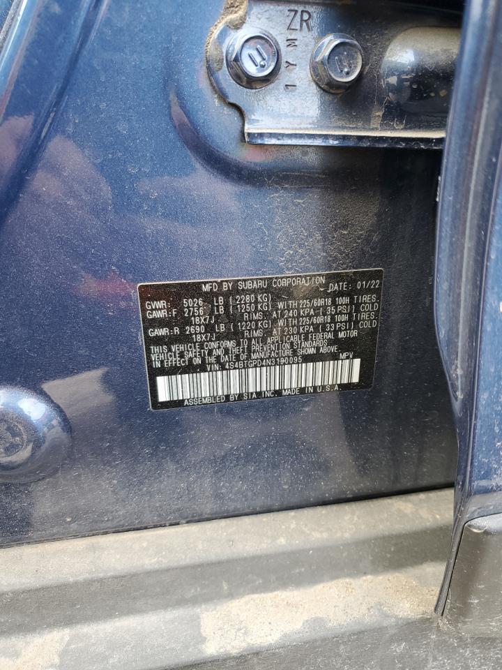 2022 SUBARU OUTBACK TOURING VIN:4S4BTGPD4N3190095