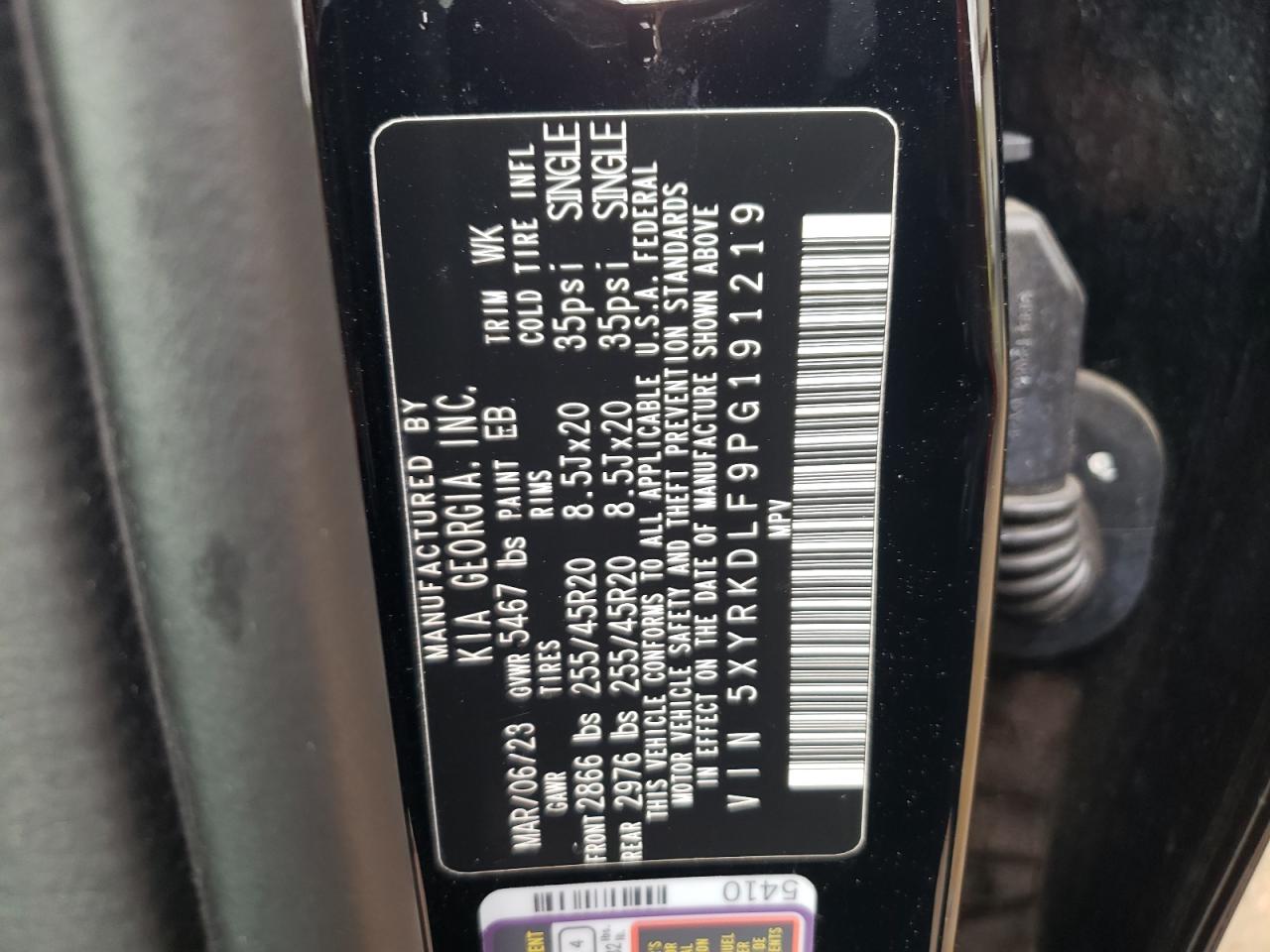 2023 KIA SORENTO SX VIN:5XYRKDLF9PG191219