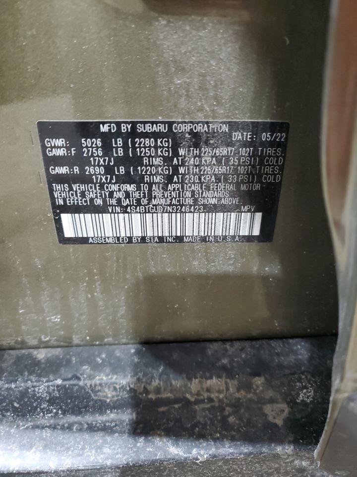 2022 SUBARU OUTBACK WILDERNESS VIN:4S4BTGUD7N3246423