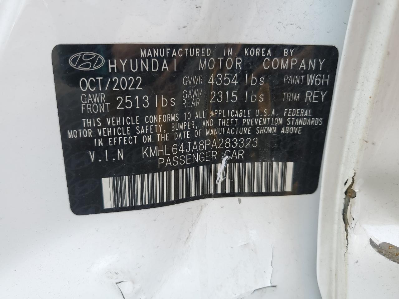 2023 HYUNDAI SONATA SEL VIN:KMHL64JA8PA283323