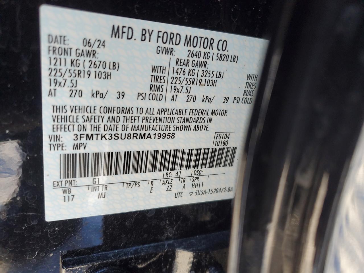 2024 FORD MUSTANG MACH-E PREMIUM VIN:3KPF44AC4LE168797