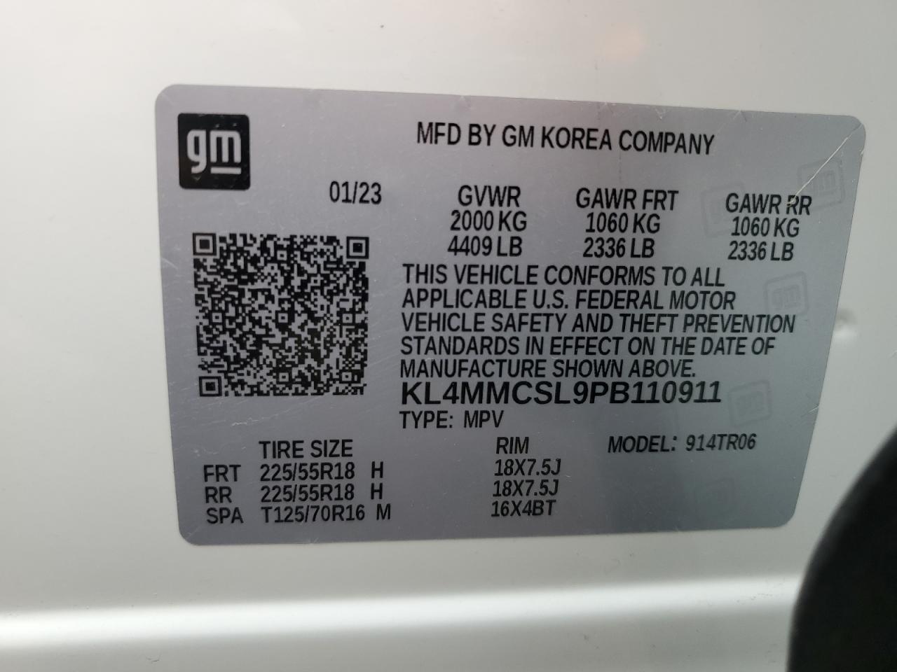 2023 BUICK ENCORE GX PREFERRED VIN:KL4MMCSL9PB110911