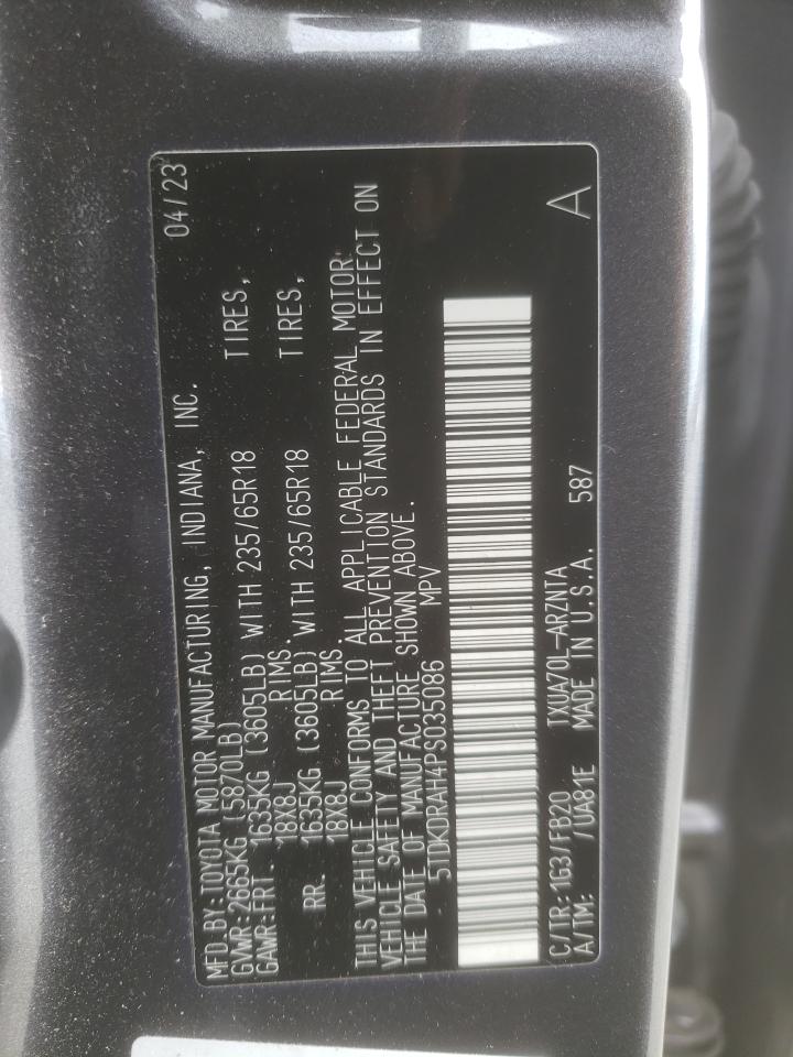 2023 TOYOTA HIGHLANDER L VIN:5TDKDRAH4PS035086