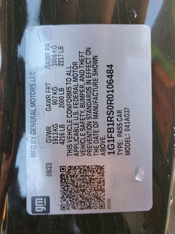 2024 CHEVROLET CAMARO LS VIN:1G1FB1RS0R0106484