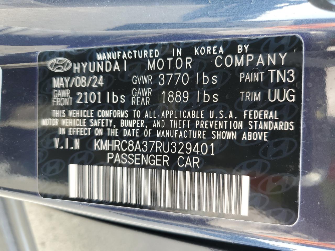 2024 HYUNDAI VENUE SEL VIN:KMHRC8A37RU329401