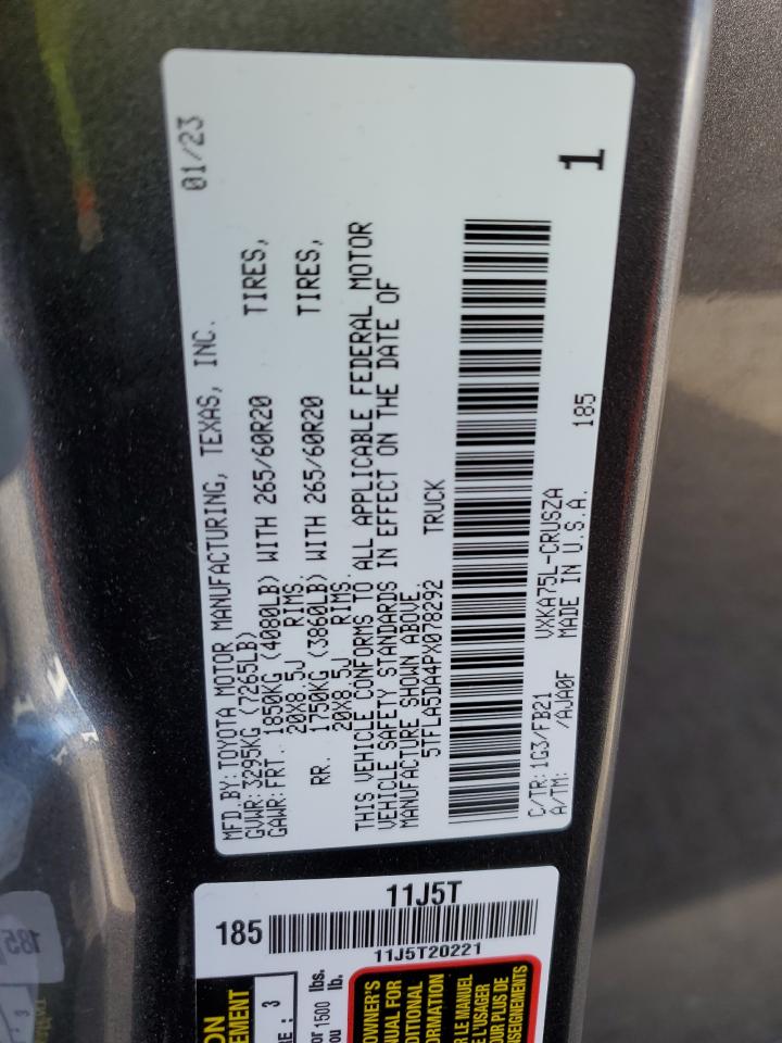 2023 TOYOTA TUNDRA DOUBLE CAB SR VIN:5TFLA5DA4PX078292