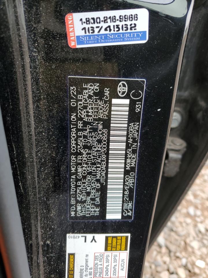 2023 TOYOTA PRIUS LE VIN:JTDADABUXP3000868