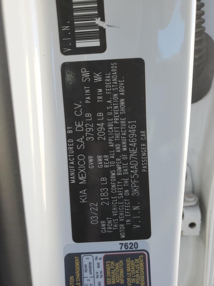 2022 KIA FORTE GT LINE VIN:3KPF54AD7NE469461