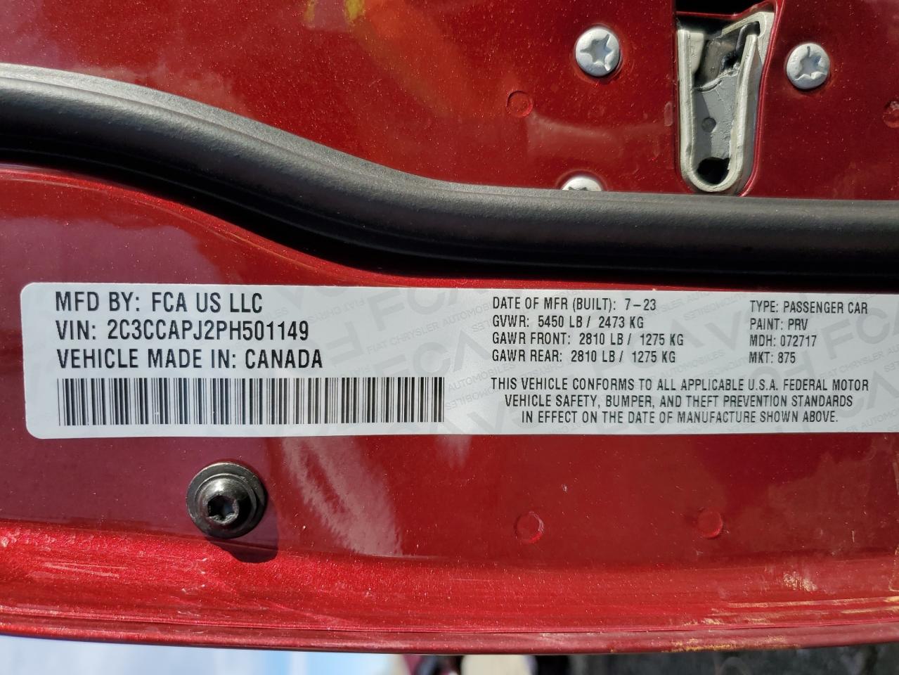 2023 CHRYSLER 300C  VIN:2C3CCAPJ2PH501149