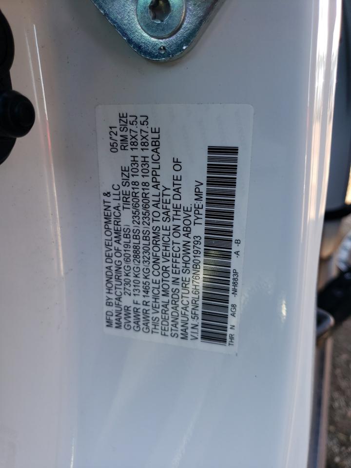 2022 HONDA ODYSSEY EXL VIN:5FNRL6H76NB019793