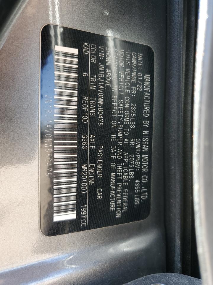 2022 NISSAN ROGUE SPORT S VIN:JN1BJ1AV0NW580475