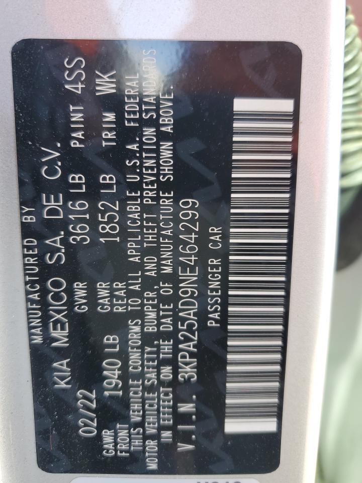 2022 KIA RIO S VIN:3KPA25AD9NE464299