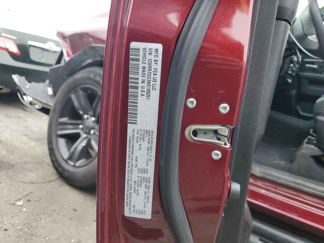 2022 RAM 1500 CLASSIC SLT VIN:1C6RR7GG3NS188251