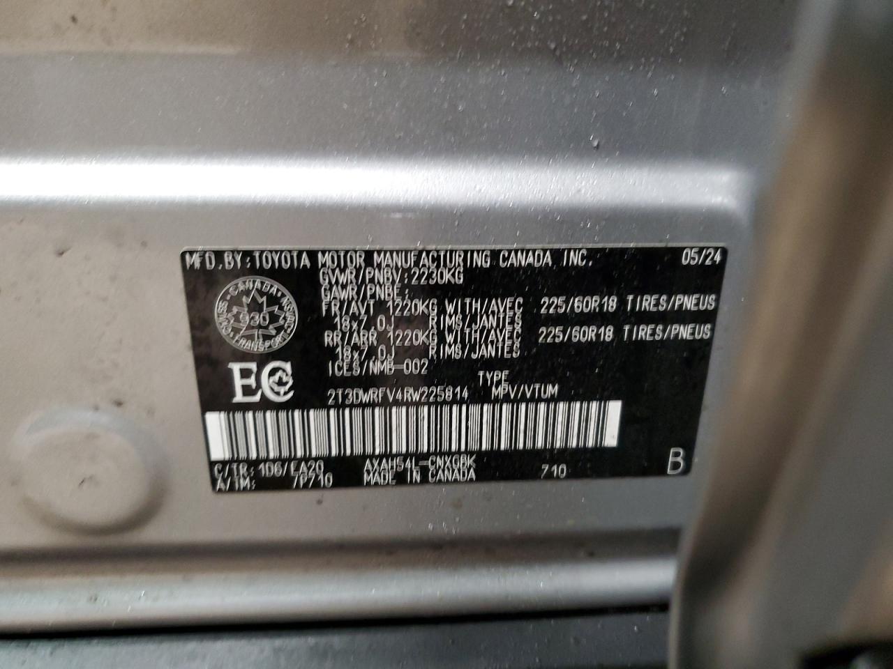 2024 TOYOTA RAV4 LIMITED VIN:2T3DWRFV4RW225814