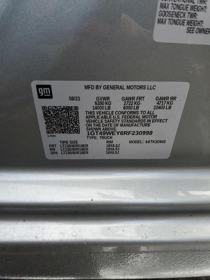 2024 GMC SIERRA K3500 DENALI VIN:1GT49WEY6RF230998
