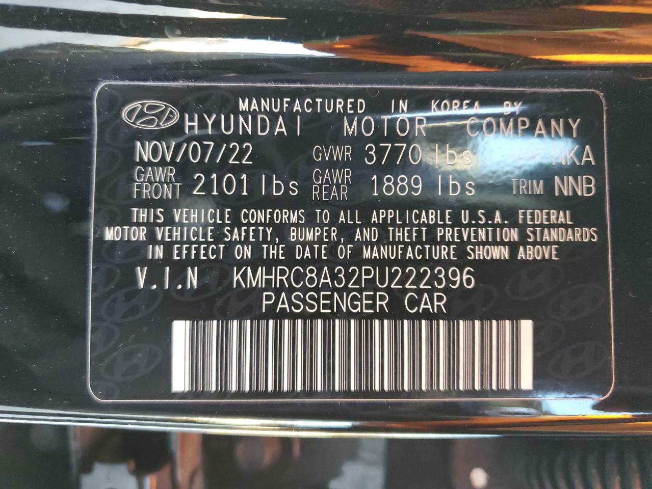 2023 HYUNDAI VENUE SEL VIN:KMHRC8A32PU222396