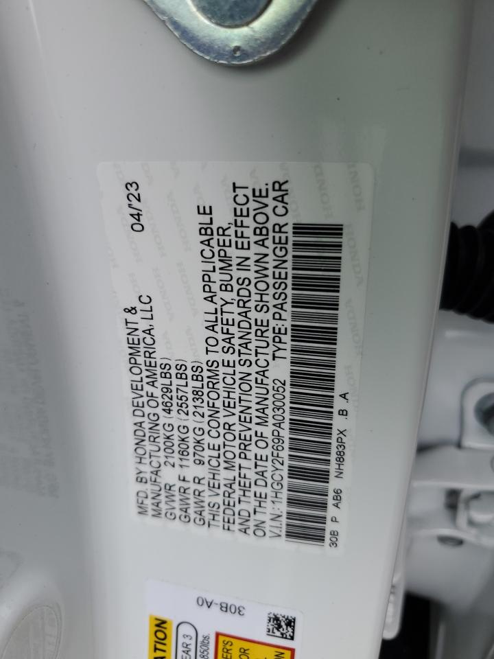 2023 HONDA ACCORD HYBRID EXL VIN:1HGCY2F69PA030052